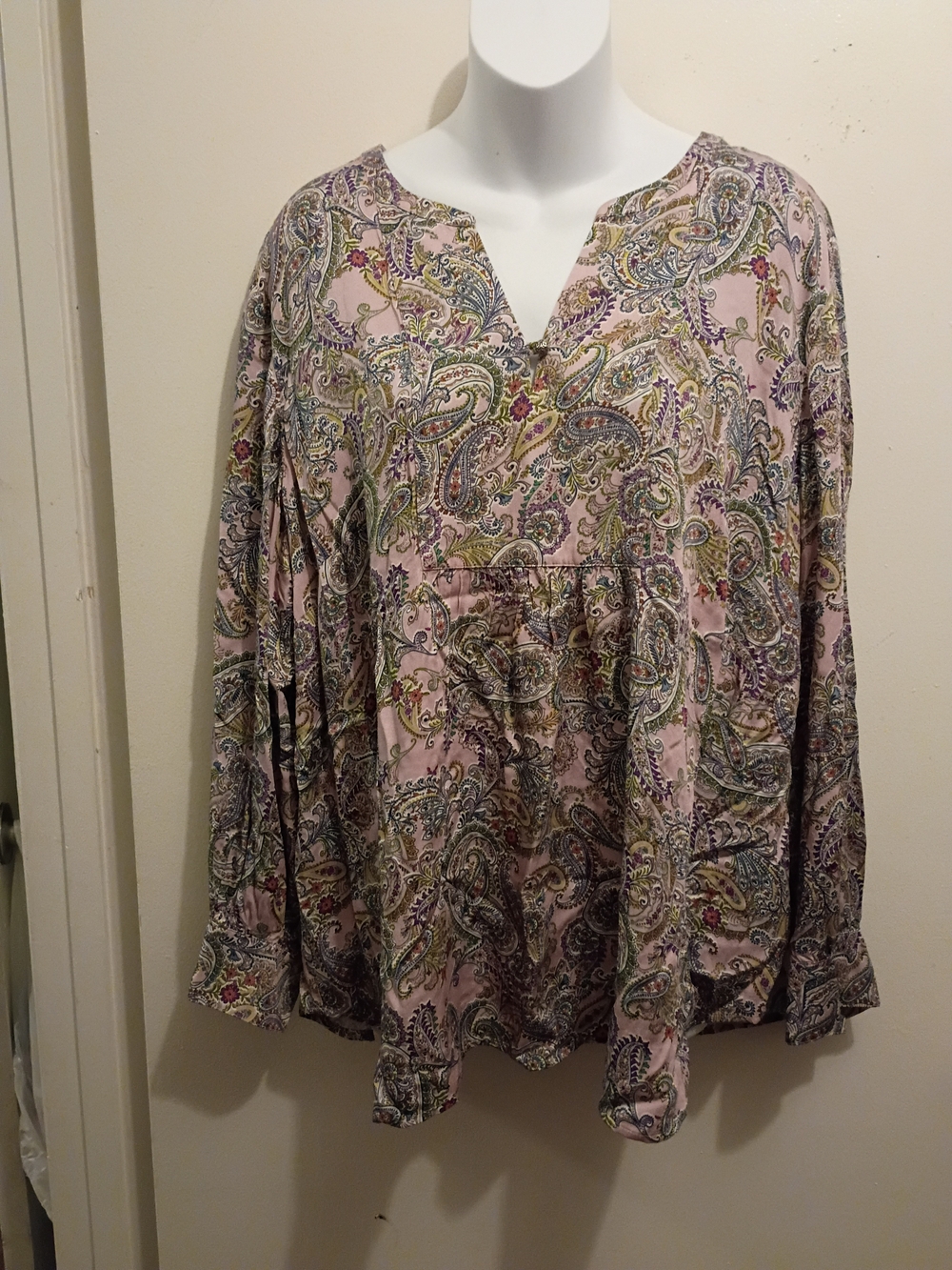 J. Jill Pink Paisley Split-Neck Tunic